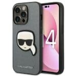 Karl Lagerfeld KLHCP14XSAPKHG Silver Saffiano Karl`s Head Patch Kryt iPhone 14 Pro Max