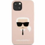 Karl Lagerfeld Liquid Silicone Karl Head Light Pink Kryt iPhone 13