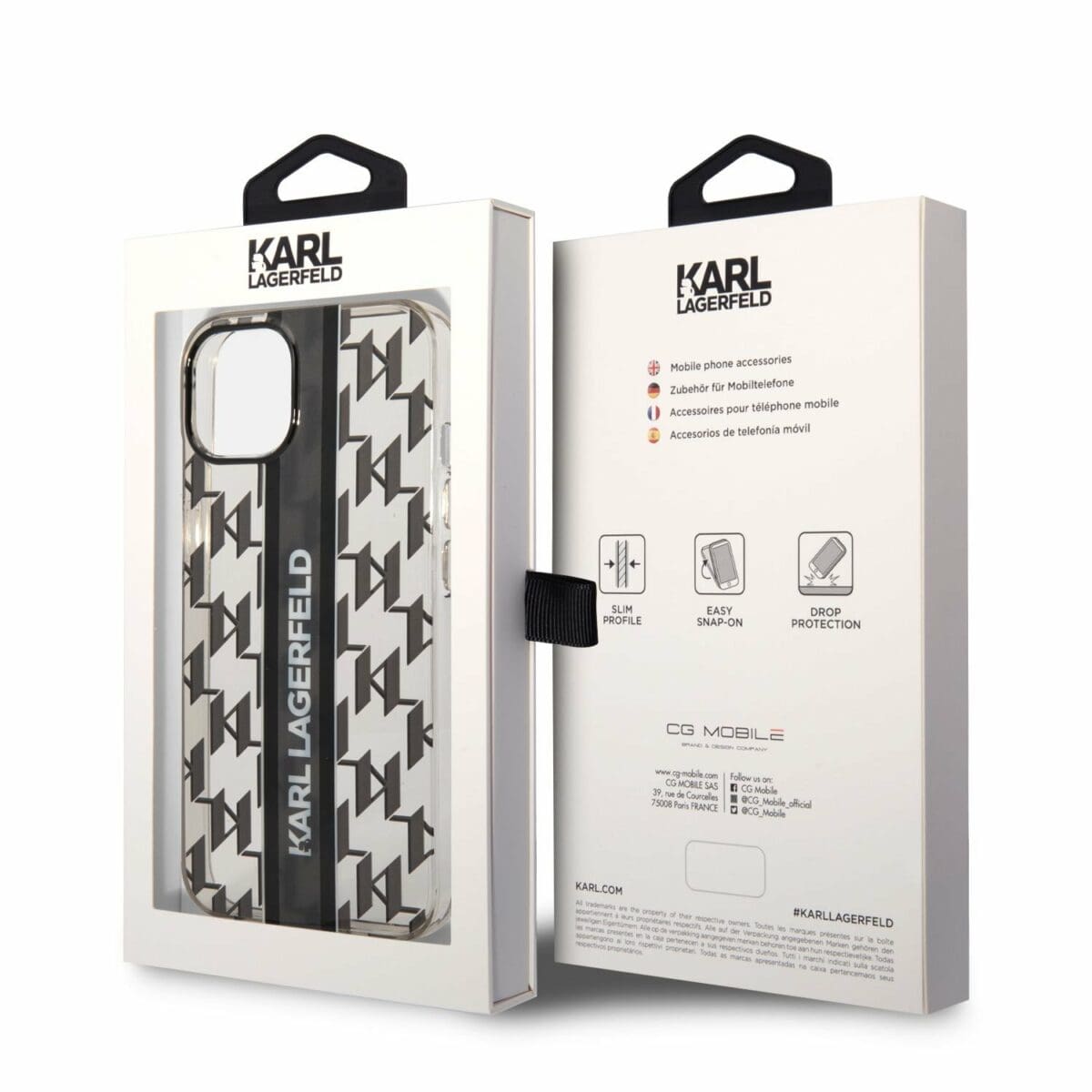 Karl Lagerfeld Monogram Vertical Stripe Black Kryt iPhone 14 Plus