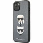 Karl Lagerfeld PU Saffiano Karl and Choupette Heads Silver Kryt iPhone 13 Mini