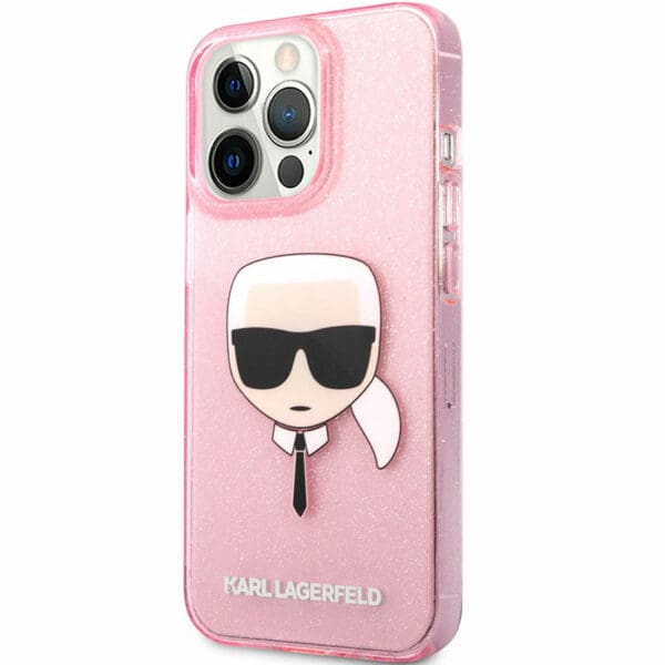 Karl Lagerfeld TPU Full Glitter Karl Head Pink Kryt iPhone 13 Pro