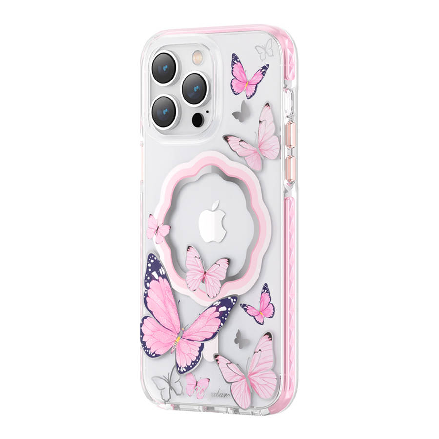 Kingxbar Butterfly Magnetic MagSafe Butterflies Pink Kryt iPhone 14 Pro