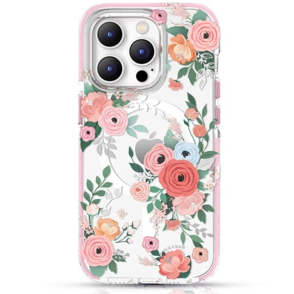 Kingxbar Flora Magnetic MagSafe Decorated Rose Flowers Print Kryt iPhone 14