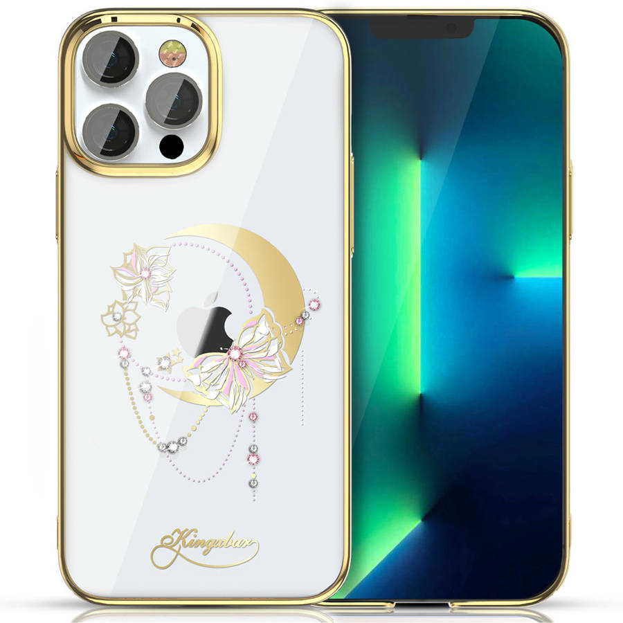 Kingxbar Moon Luxury Swarovski Crystals Gold Butterfly Kryt iPhone 13 Pro