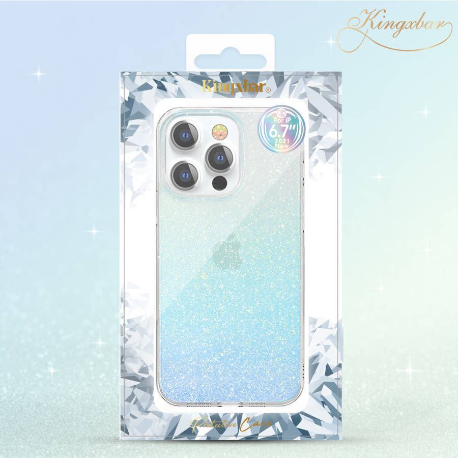 Kingxbar Streamer Luxury Elegant Blue Glitter Kryt iPhone 13 Pro
