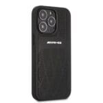 Mercedes AMG AMHCP13LOSDBK Black Leather Curved Lines Kryt iPhone 13 Pro