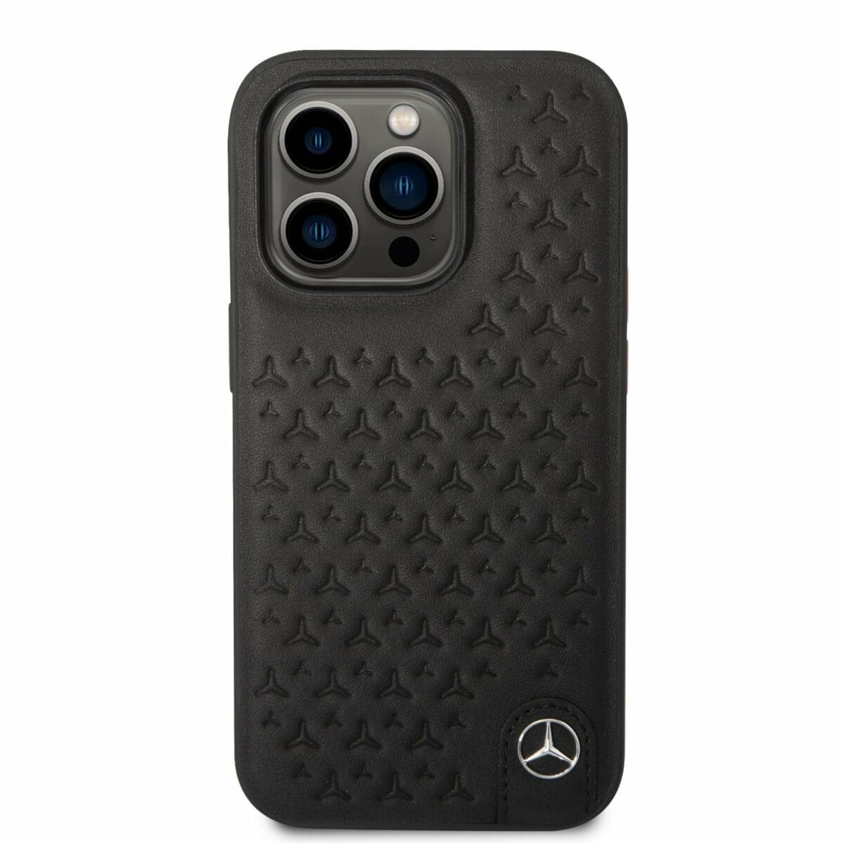 Mercedes Genuine Leather Star Kryt iPhone 14 Pro Black