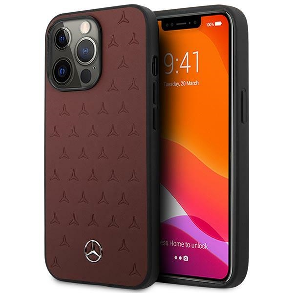Mercedes MEHCP13LPSQRE Red Leather Stars Pattern Kryt iPhone 13 Pro