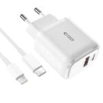 Tech-Protect C20w 2-port Network Charger PD 20W QC 3.0 + Lightning Cable White