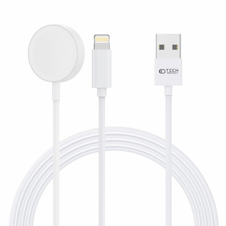 Tech-Protect UltraBoost 2in1 Magnetic Charging Cable & Lightning 150cm Apple Watch White