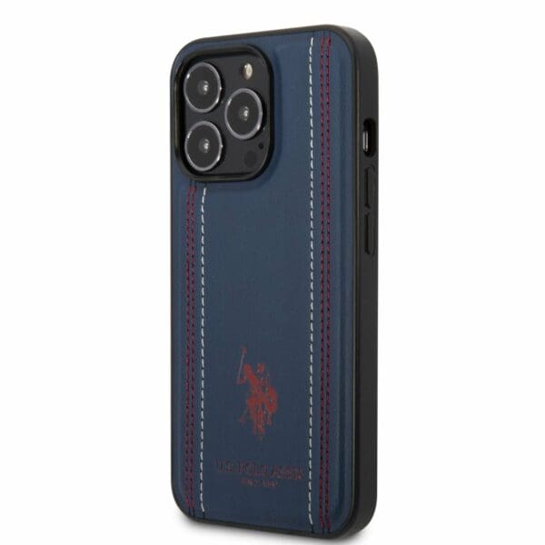U.S. Polo PU Leather Stitched Lines Kryt iPhone 14 Pro Max Navy