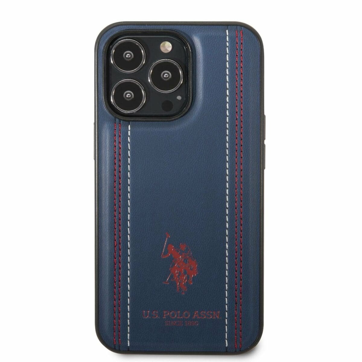 U.S. Polo PU Leather Stitched Lines Kryt iPhone 14 Pro Navy