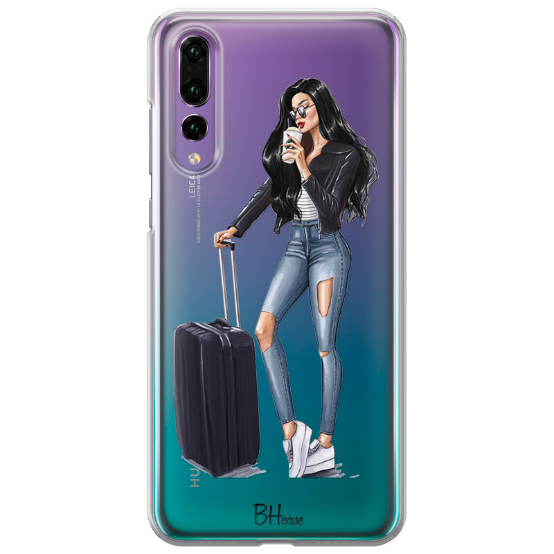 Woman Black Haired With Baggage Kryt Huawei P20 Pro