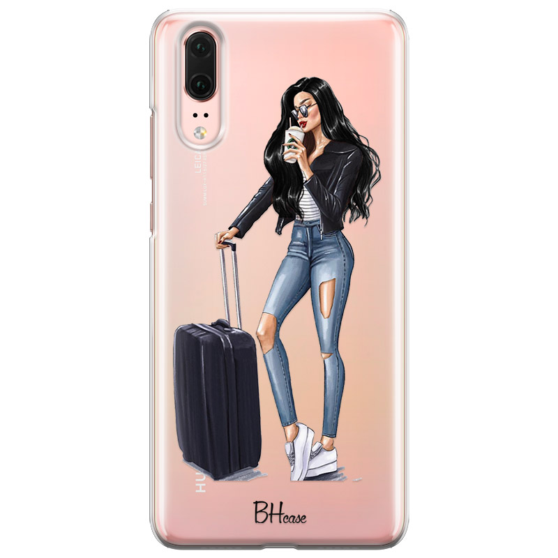 Woman Black Haired With Baggage Kryt Huawei P20