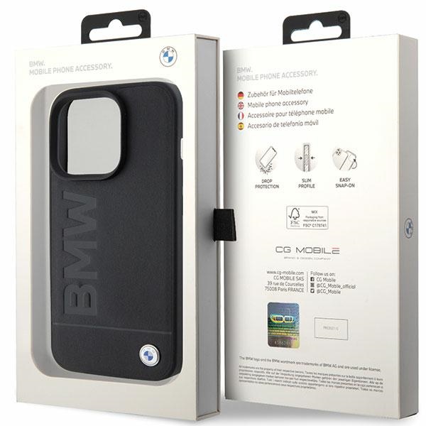 BMW BMHCP15LSLLBK Black Leather Hot Stamp Kryt iPhone 15 Pro