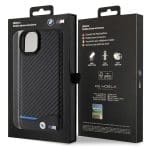 BMW BMHCP15M22NBCK Black Leather Carbon Kryt iPhone 15 Plus