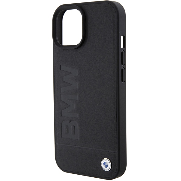 BMW BMHCP15MSLLBK Black Leather Hot Stamp Kryt iPhone 15 Plus