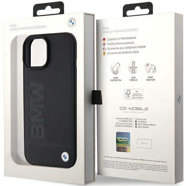BMW BMHCP15SSLLBK Black Leather Hot Stamp Kryt iPhone 15