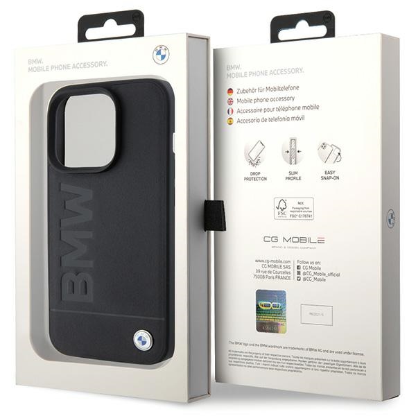 BMW BMHCP15XSLLBK Black Leather Hot Stamp Kryt iPhone 15 Pro Max