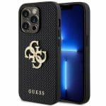 Guess GUHCP15LPSP4LGK Black Hardcase Leather Perforated 4G Glitter Logo Kryt iPhone 15 Pro