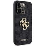 Guess GUHCP15LPSP4LGK Black Hardcase Leather Perforated 4G Glitter Logo Kryt iPhone 15 Pro