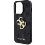 Guess GUHCP15LPSP4LGK Black Hardcase Leather Perforated 4G Glitter Logo Kryt iPhone 15 Pro