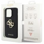 Guess GUHCP15LPSP4LGK Black Hardcase Leather Perforated 4G Glitter Logo Kryt iPhone 15 Pro