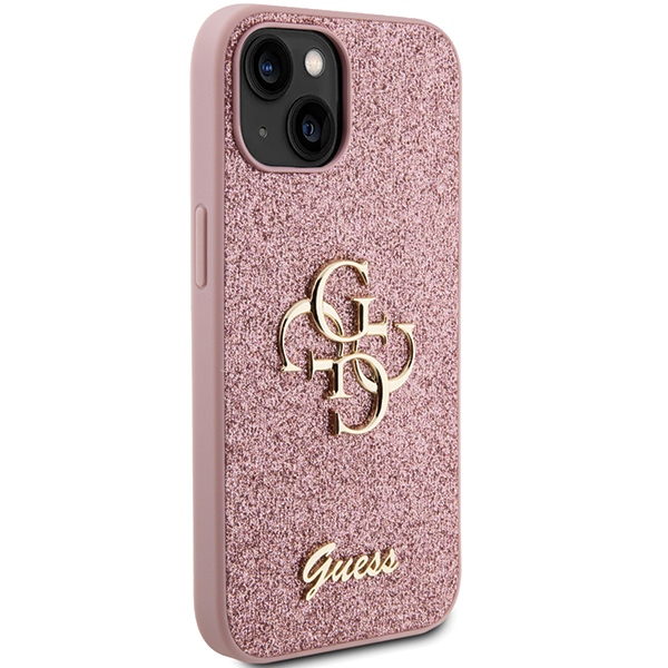 Guess GUHCP15MHG4SGP Pink Hardcase Glitter Script Big 4G Kryt iPhone 15 Plus
