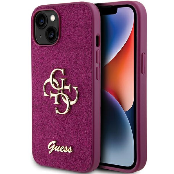 Guess GUHCP15SHG4SGU Purple Hardcase Glitter Script Big 4G Kryt iPhone 15