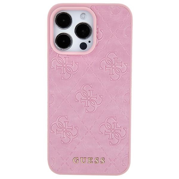 Guess GUHCP15SP4EPMP Pink Hardcase Leather 4G Stamped Kryt iPhone 15