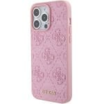 Guess GUHCP15XP4EPMP Pink Hardcase Leather 4G Stamped Kryt iPhone 15 Pro Max