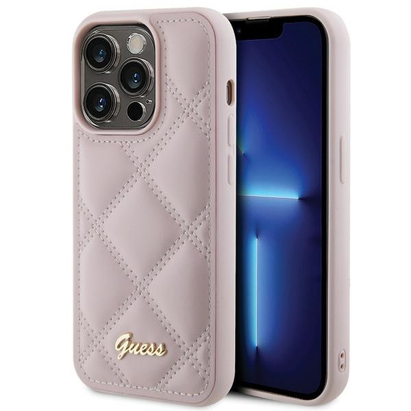 Guess GUHCP15XPSQSQSP Pink Hardcase Quilted Metal Logo Kryt iPhone 15 Pro Max
