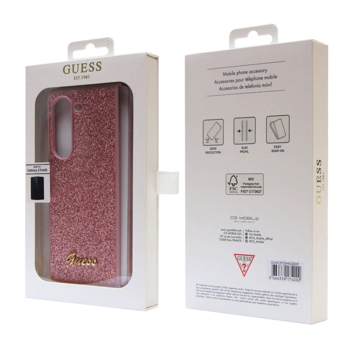 Guess PC/TPU Glitter Flakes Metal Logo Pink Kryt Samsung Galaxy Z Fold 5
