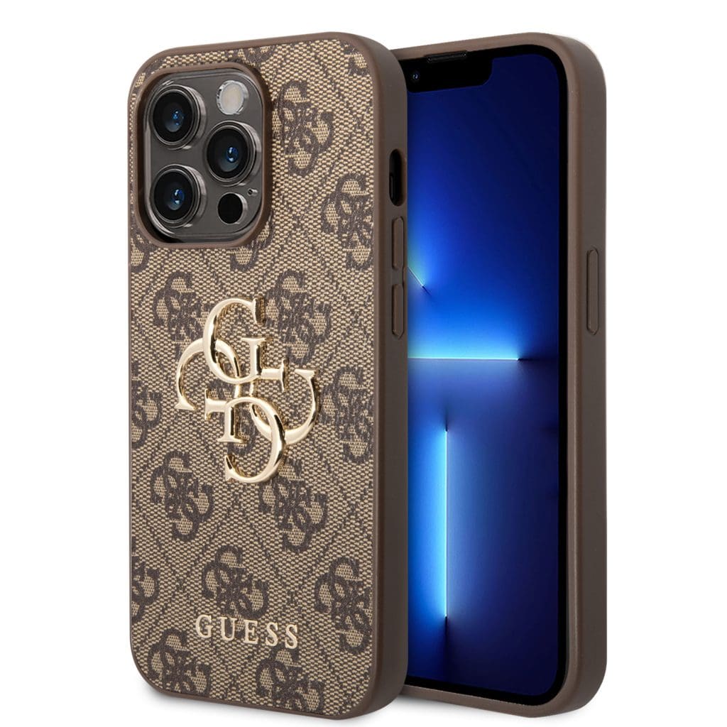 Guess PU 4G Metal Logo Brown Kryt iPhone 15 Pro