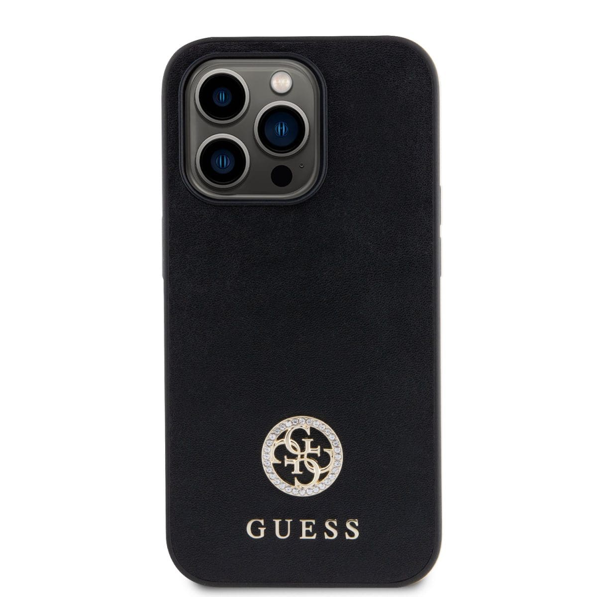 Guess PU 4G Strass Metal Logo Black Kryt iPhone 15 Pro