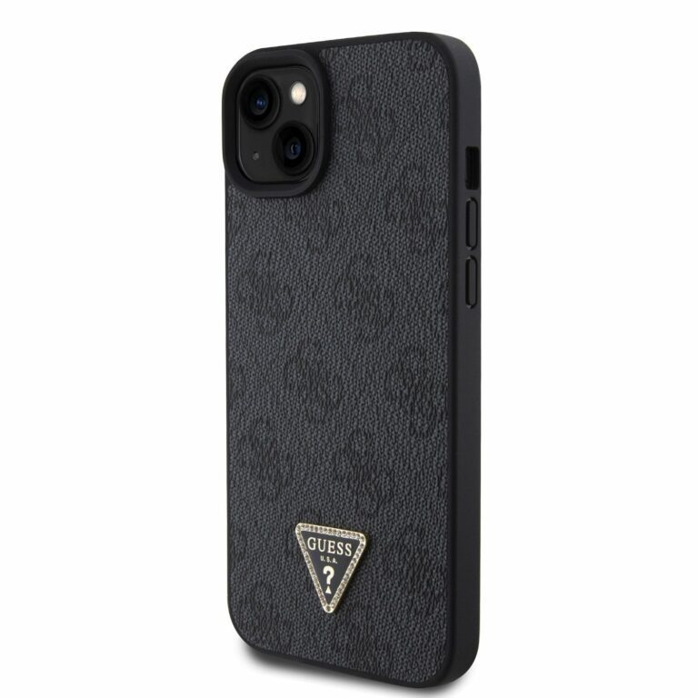 Guess PU 4G Strass Triangle Metal Logo Black Kryt iPhone 15 Plus