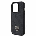 Guess PU 4G Strass Triangle Metal Logo Black Kryt iPhone 15 Pro