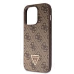 Guess PU 4G Strass Triangle Metal Logo Brown Kryt iPhone 15 Pro