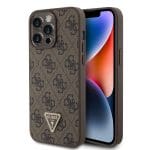 Guess PU 4G Strass Triangle Metal Logo Brown Kryt iPhone 15 Pro Max