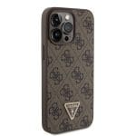 Guess PU 4G Strass Triangle Metal Logo Brown Kryt iPhone 15 Pro Max
