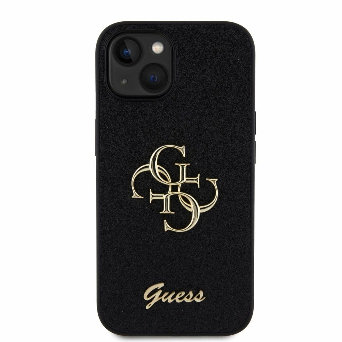 Guess PU Fixed Glitter 4G Metal Logo Black Kryt iPhone 15