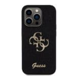 Guess PU Fixed Glitter 4G Metal Logo Black Kryt iPhone 15 Pro