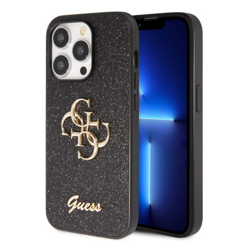 Guess PU Fixed Glitter 4G Metal Logo Black Kryt iPhone 15 Pro Max