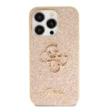 Guess PU Fixed Glitter 4G Metal Logo Gold Kryt iPhone 15 Pro Max