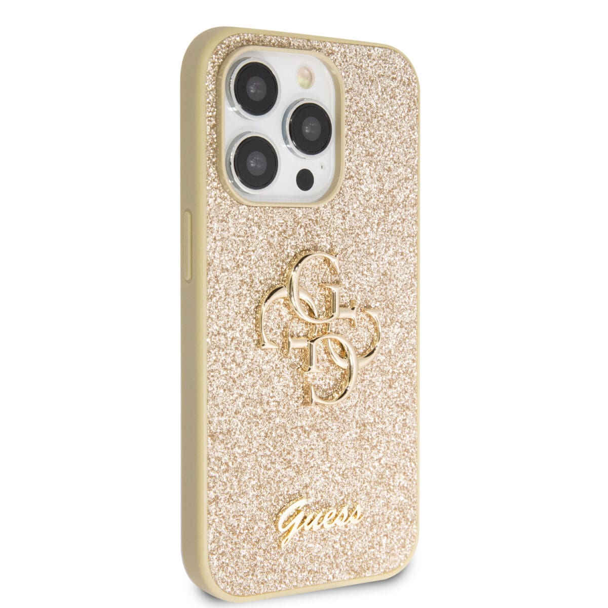 Guess PU Fixed Glitter 4G Metal Logo Gold Kryt iPhone 15 Pro Max