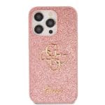 Guess PU Fixed Glitter 4G Metal Logo Pink Kryt iPhone 15 Pro