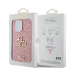 Guess PU Fixed Glitter 4G Metal Logo Pink Kryt iPhone 15 Pro Max