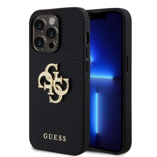 Guess PU Perforated 4G Glitter Metal Logo Black Kryt iPhone 14 Pro Max