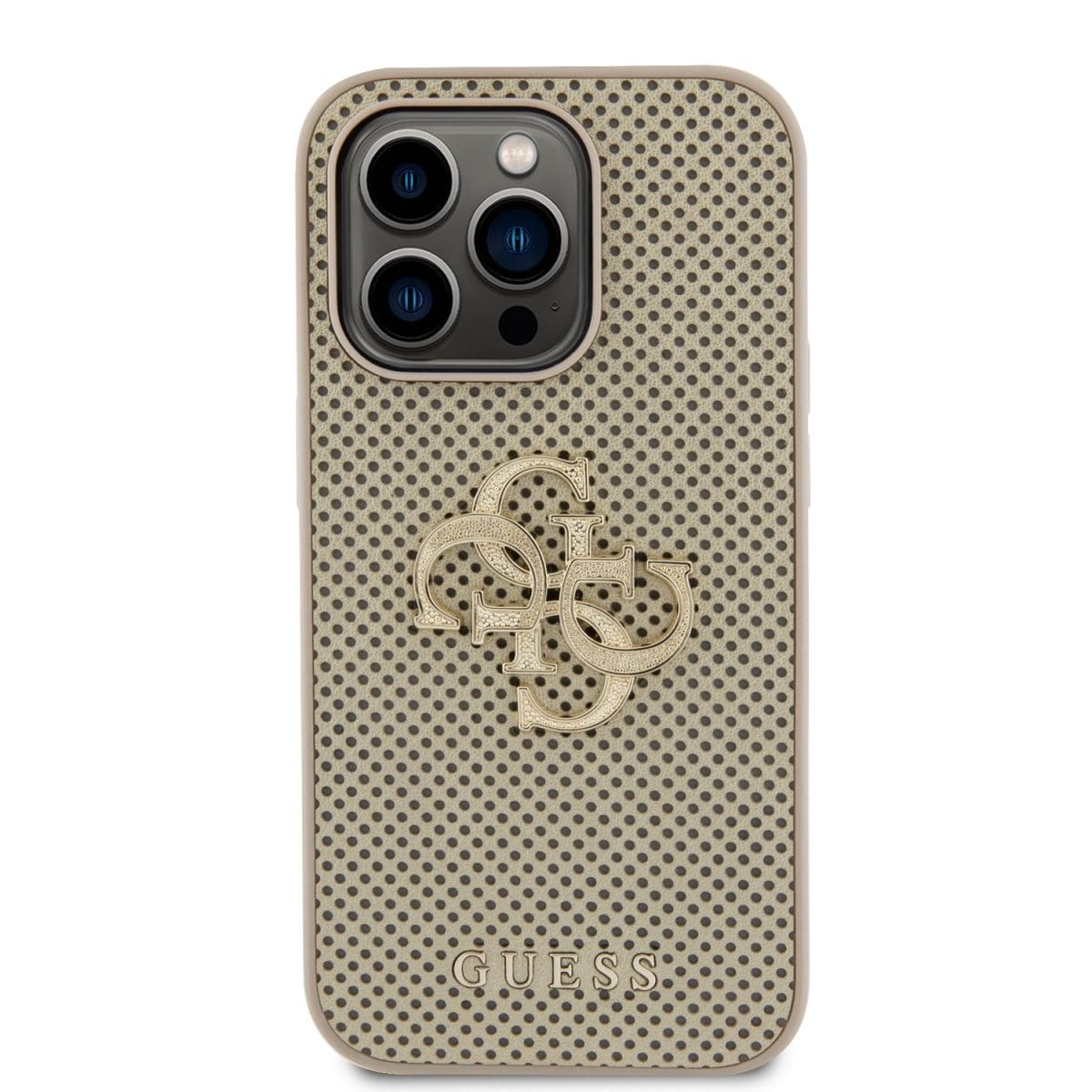 Guess PU Perforated 4G Glitter Metal Logo Gold Kryt iPhone 14 Pro