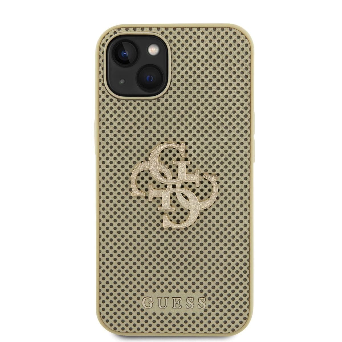 Guess PU Perforated 4G Glitter Metal Logo Gold Kryt iPhone 15